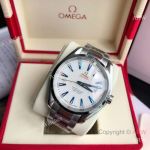  High Quality Replica OMEGA Seamaster Aqua Terra 150M Silver 316L Stainless Steel Strap White Curved Face Dial Silver Case Watch 41.5mm
